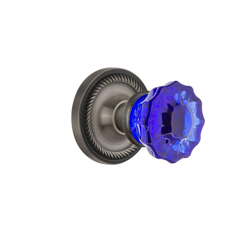 Nostalgic Warehouse ROPCRC Colored Crystal Rope Rosette Single Dummy Crystal Cobalt Glass Door Knob in Antique Pewter